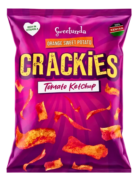 Crackies Tomato Ketchup orange sweet potato crisps bag